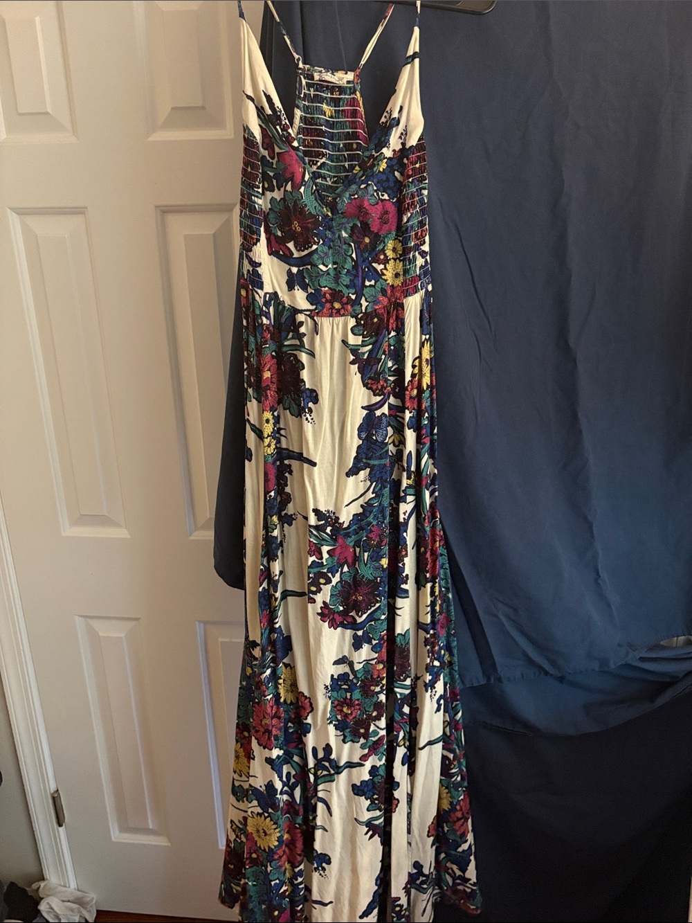 Free People Ivory Maxi Dress with Multicolor Floral Print